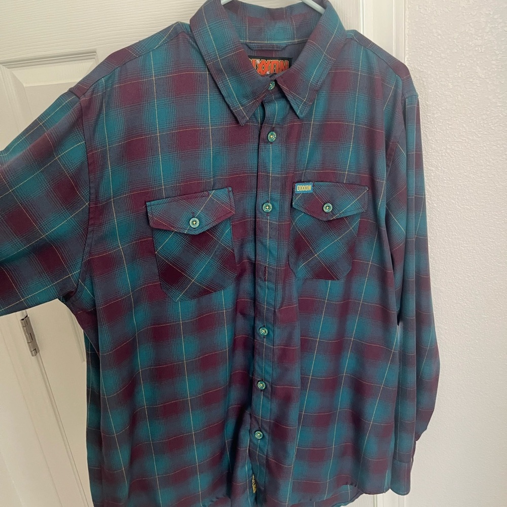 DIXXON Teal and Purple Plaid Button Down Shirt